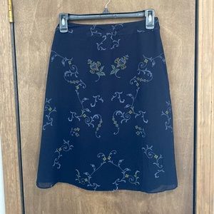 Navy blue floral midi skirt